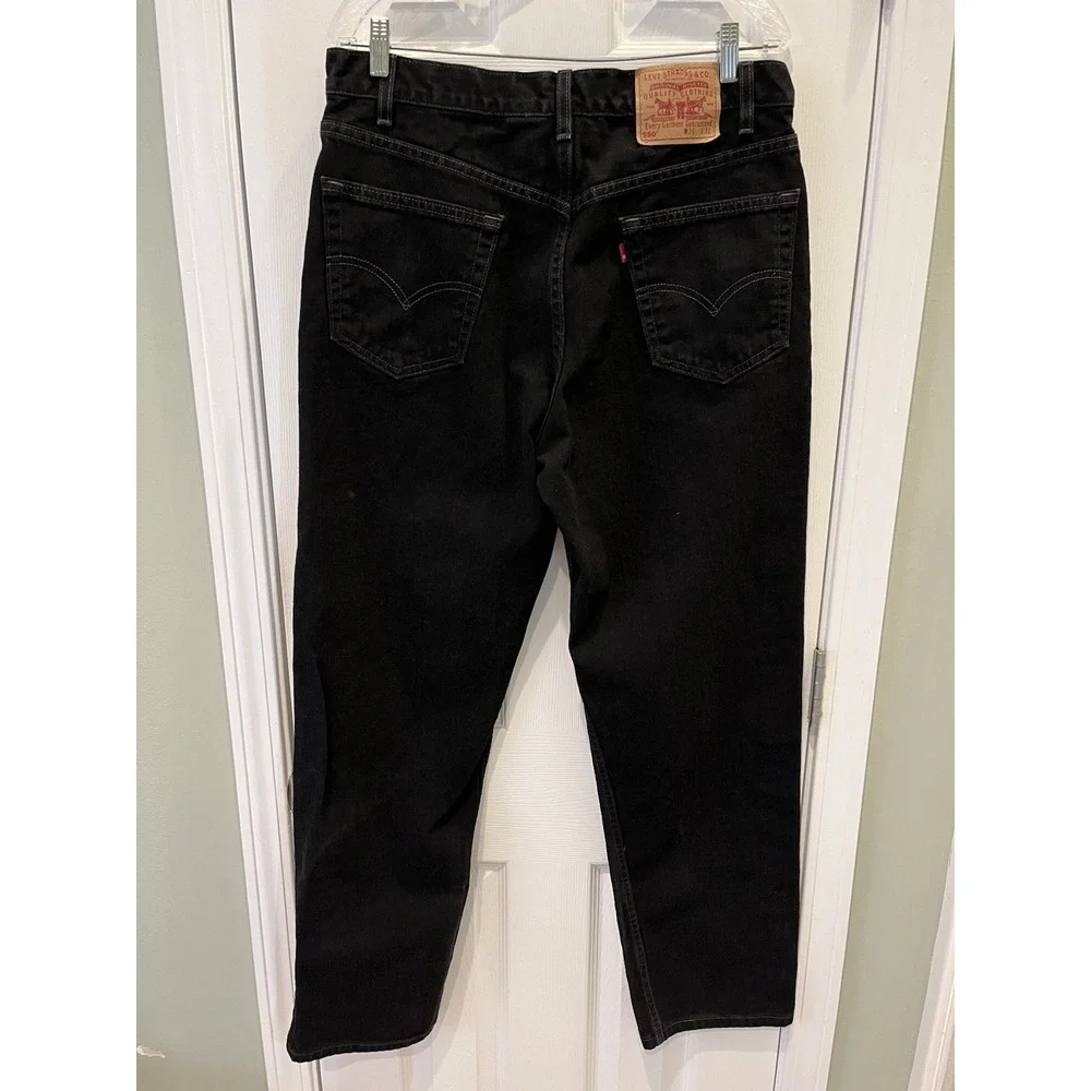 Levi's 550 Men 34x32 Relaxed Fit Black Jeans Tapered Leg USA MADE Blank Tab Y2K
